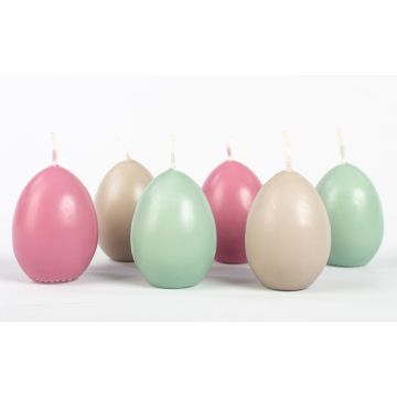 Candele a forma di uovo di Pasqua LEONITA, 6 pezzi, rosa antico-grigio-menta, 6 cm, 4,5 cm, 7 h - Made in Germany