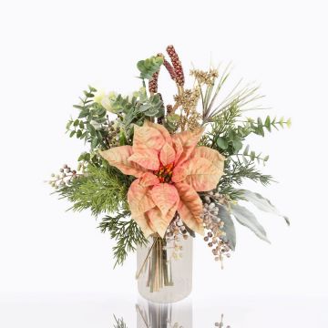Bouquet invernale artificiale NOANA, stella di natale, rosa-bianco, 40cm, Ø40cm