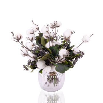 Mazzo di fiori artificiali BELLANA in cotone, bianco-blu-verde, 35 cm, Ø 35 cm