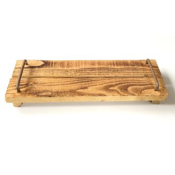 Vassoio vintage di legno FENRIK con manico, fiammato naturale, 50x14x4cm
